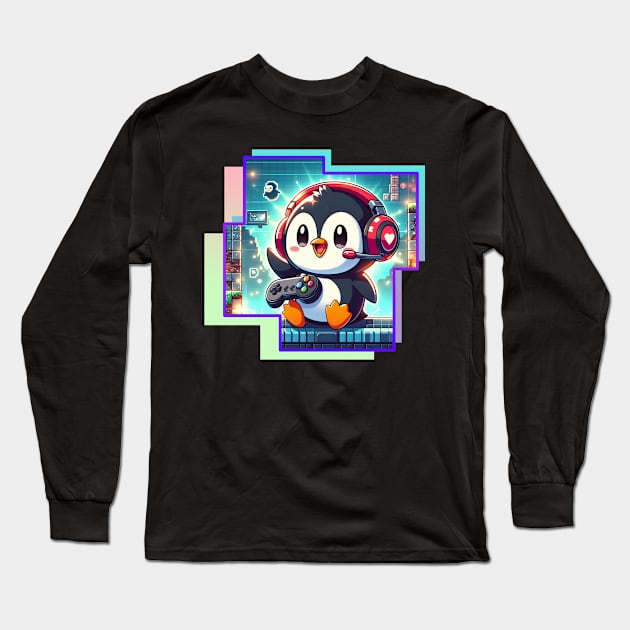 Penguin Gamer Long Sleeve T-Shirt by cast8312